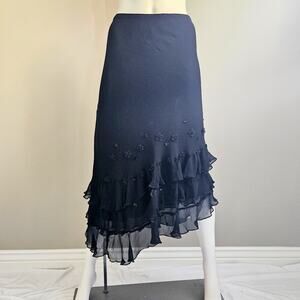 100% Silk 2XL Asymmetrical Skirt Sequin Beads Whimsigoth Fairy Witchy Y2K Ruffle